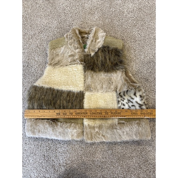 Anthropologie L Marlena Faux Fur Vest Leopard Patchwork‎ Women's Beige - Picture 9 of 10